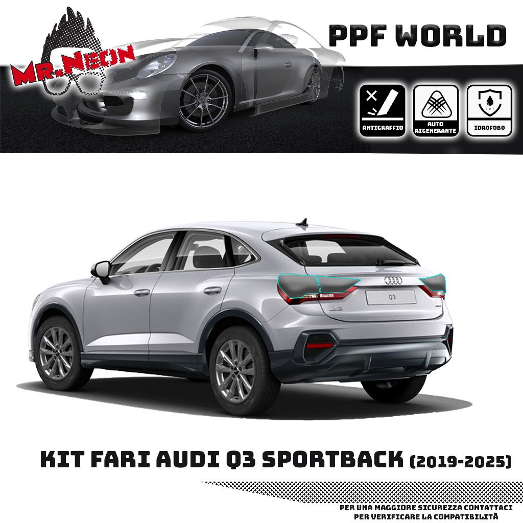 Kit PPF Fari Posteriori Audi Q3 Sportback 2020-2025 – Chiaro, Intermedio o Scuro Pretagliato