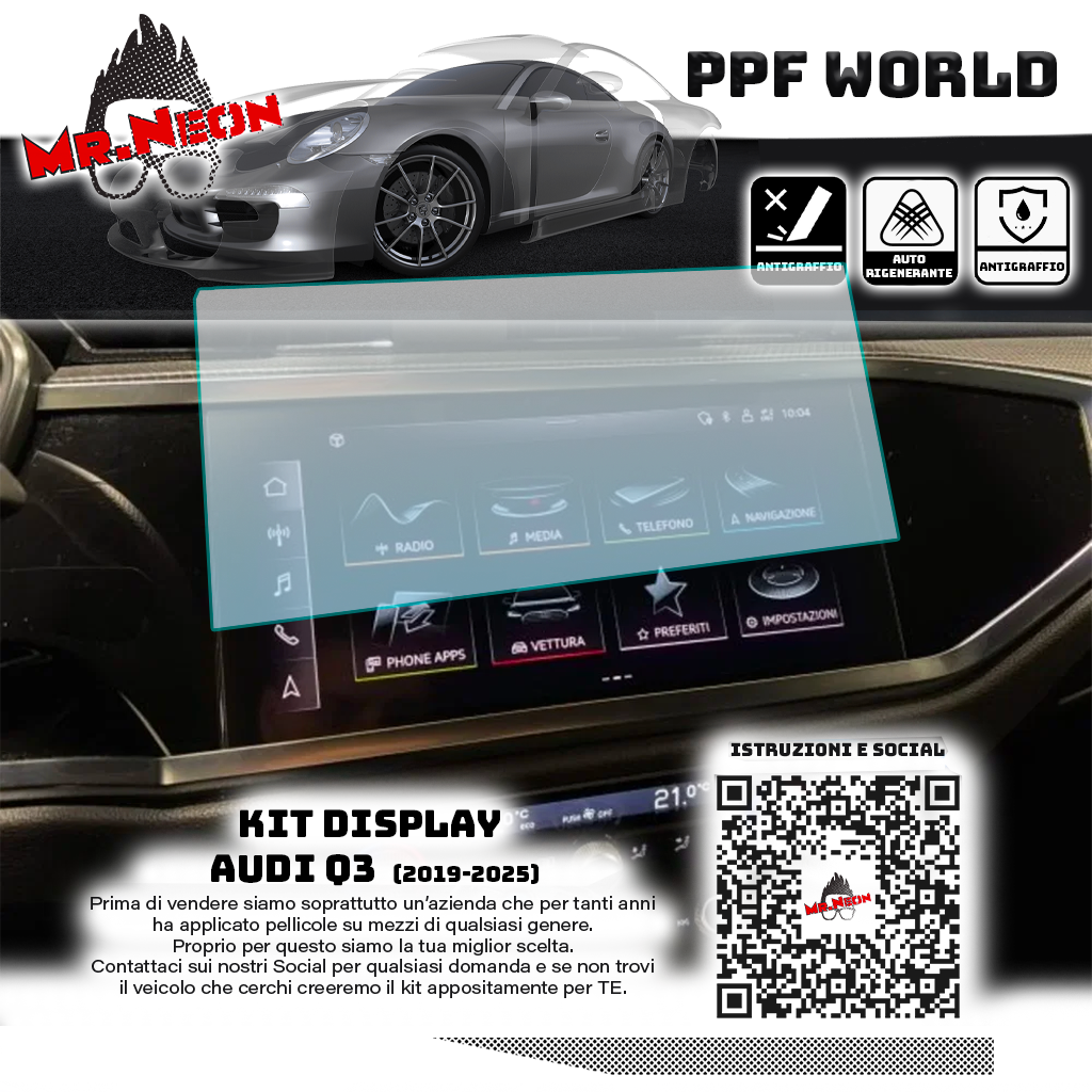 Kit Pellicola Protettiva Display Audi Q3 Sportback 2019-2025 – PPF Lucido o Opaco Pretagliato