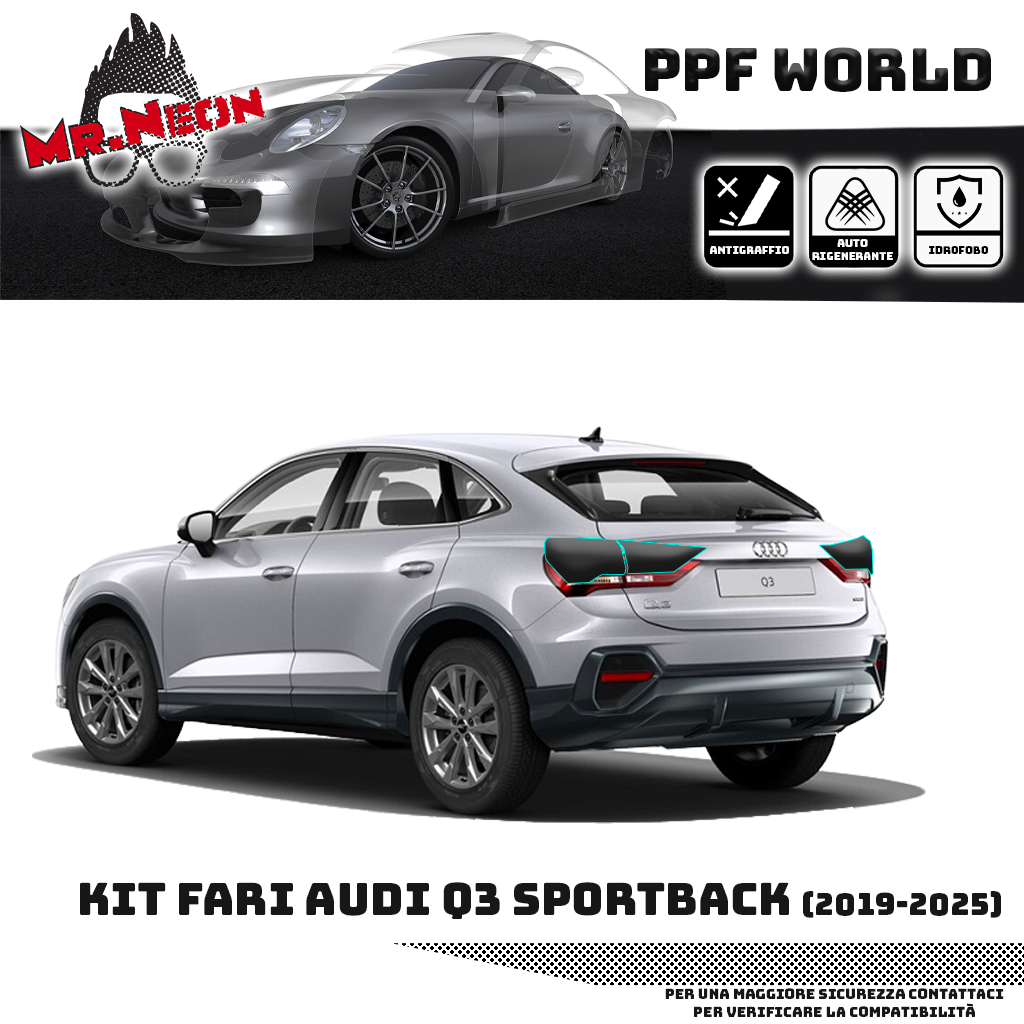 Kit PPF Fari Posteriori Audi Q3 Sportback 2020-2025 – Chiaro, Intermedio o Scuro Pretagliato