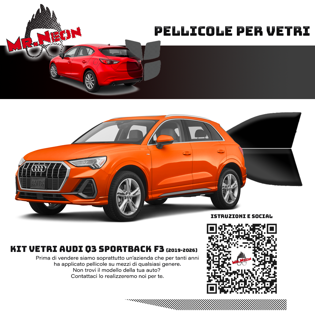 Kit Pellicole Oscuramento Vetri Anteriori Audi Q3 Sportback F3 2019-2026 – Pretagliati