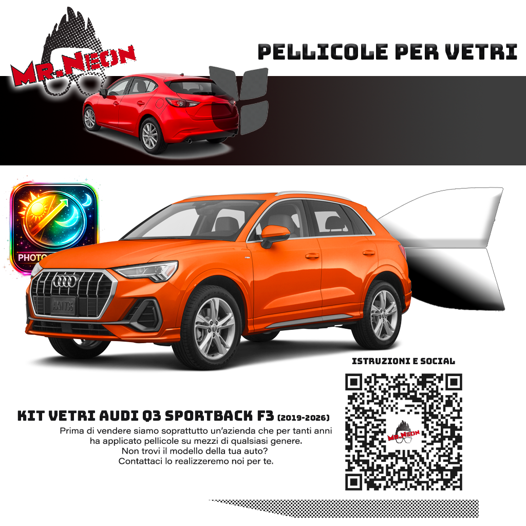 Kit Pellicole Oscuramento Vetri Anteriori Audi Q3 Sportback F3 2019-2026 – Pretagliati