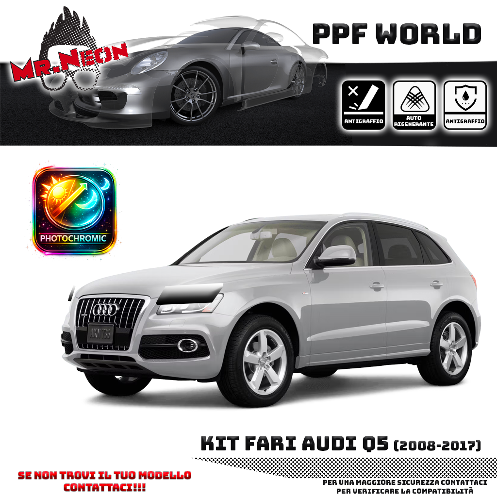 Kit Pellicola Protettiva Fari Audi Q5 8R (2008–2017) – PPF Trasparente o Fotocromatico Pretagliato