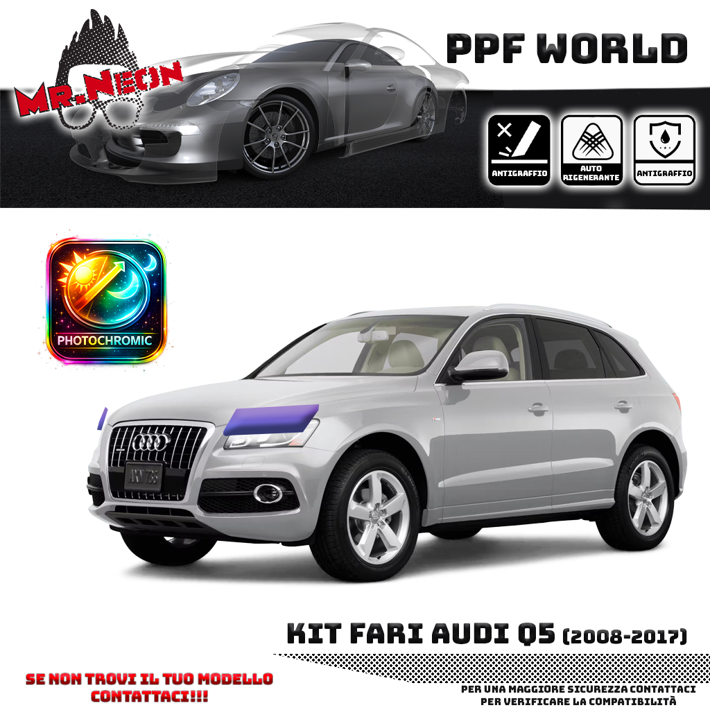 Kit Pellicola Protettiva Fari Audi Q5 8R (2008–2017) – PPF Trasparente o Fotocromatico Pretagliato