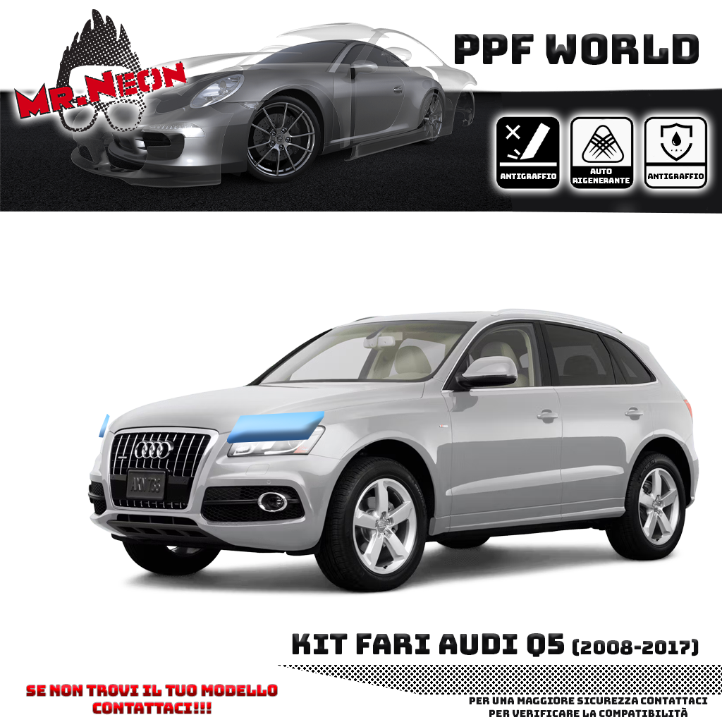 Kit Pellicola Protettiva Fari Audi Q5 8R (2008–2017) – PPF Trasparente o Fotocromatico Pretagliato