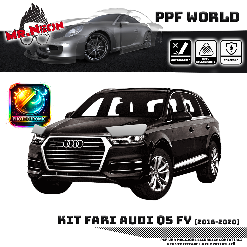 Kit Pellicola Protettiva Fari Audi Q5 FY 2017-2020 – PPF Trasparente o Fotocromatico Pretagliato