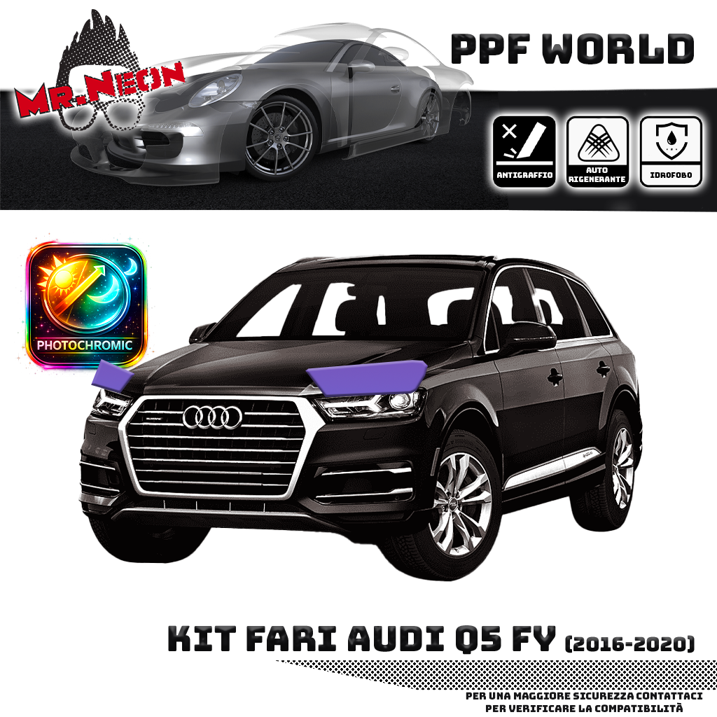 Kit Pellicola Protettiva Fari Audi Q5 FY 2017-2020 – PPF Trasparente o Fotocromatico Pretagliato