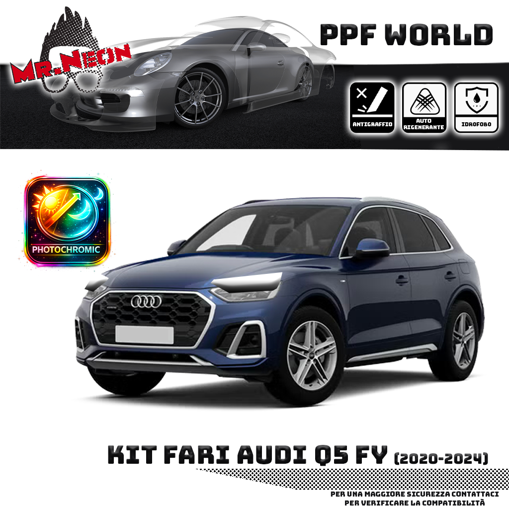 Kit Pellicola Protettiva Fari Audi Q5 FY (2020–2024) – PPF Trasparente o Fotocromatico Pretagliato