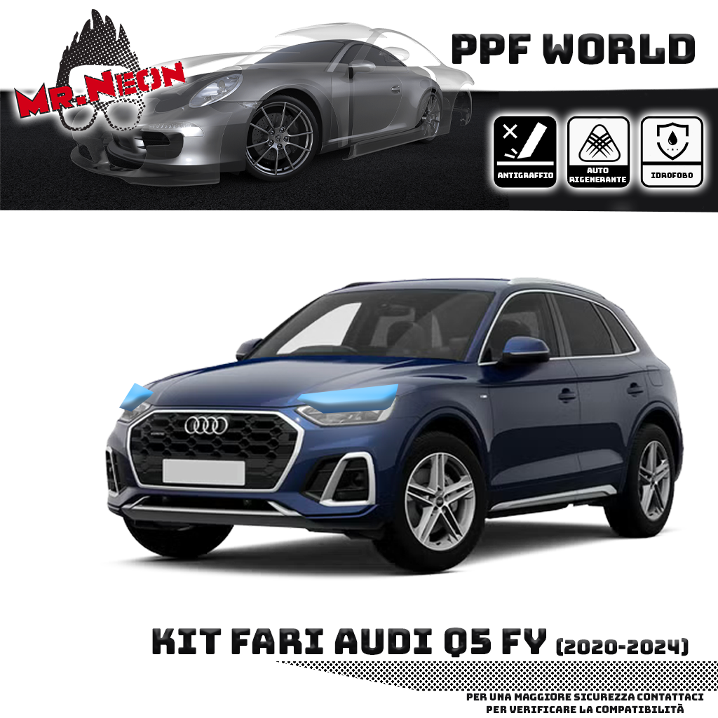 Kit Pellicola Protettiva Fari Audi Q5 FY (2020–2024) – PPF Trasparente o Fotocromatico Pretagliato