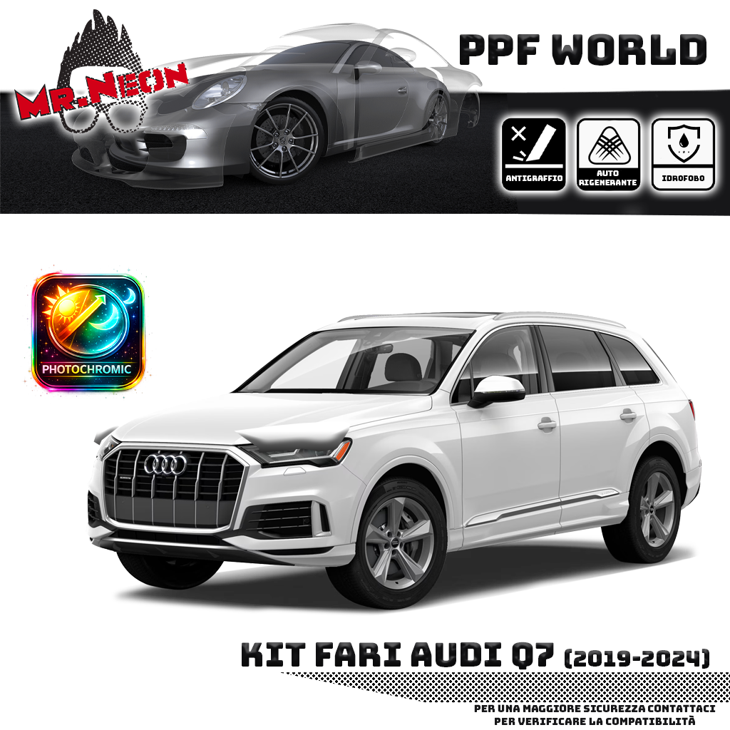 Kit Pellicola Protettiva Fari Audi Q7 4M Restyling (2019–2024) – PPF Trasparente o Fotocromatico Pretagliato