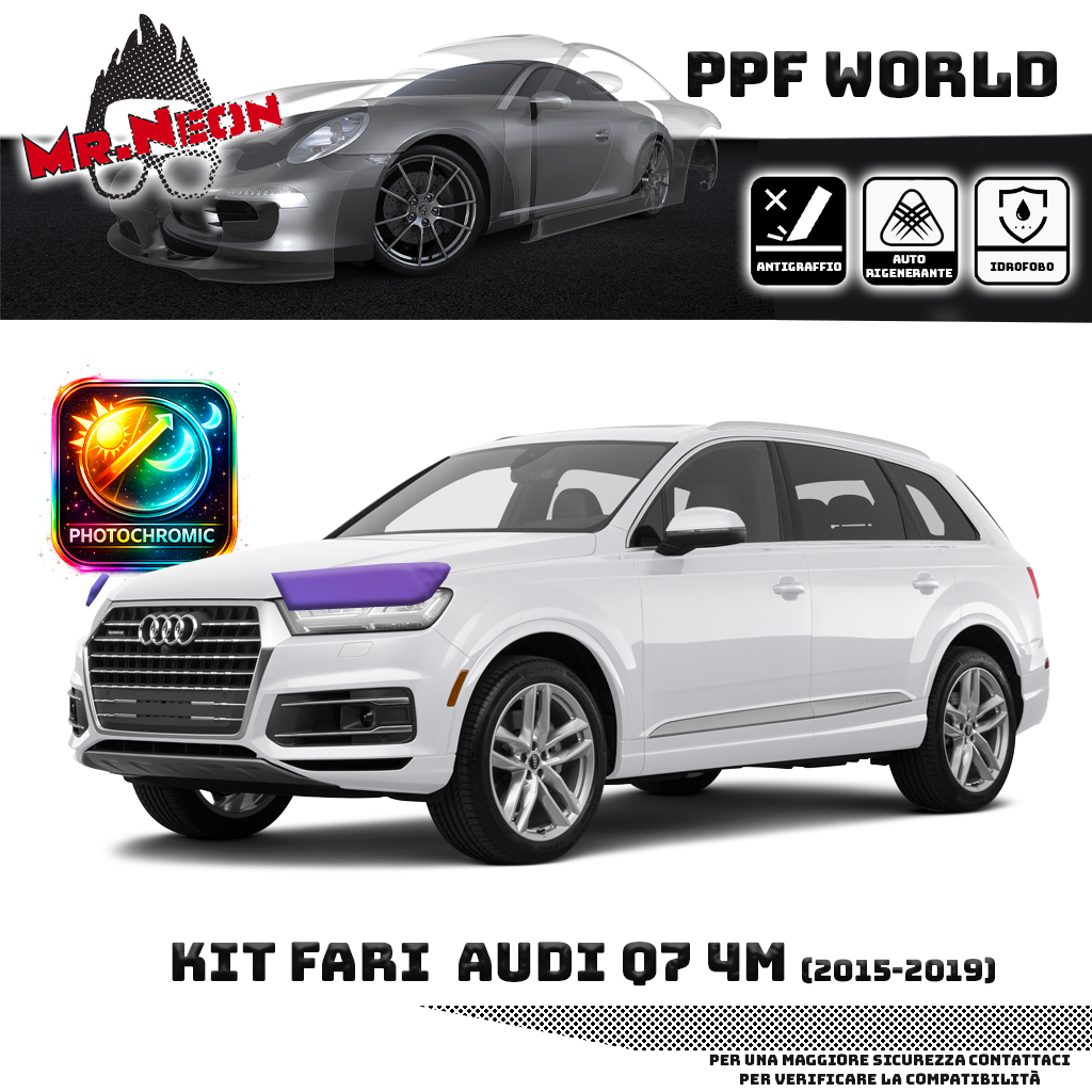 Kit Pellicola Protettiva Fari Audi Q7 4M 2015-2019 – PPF Trasparente o Fotocromatico Pretagliato