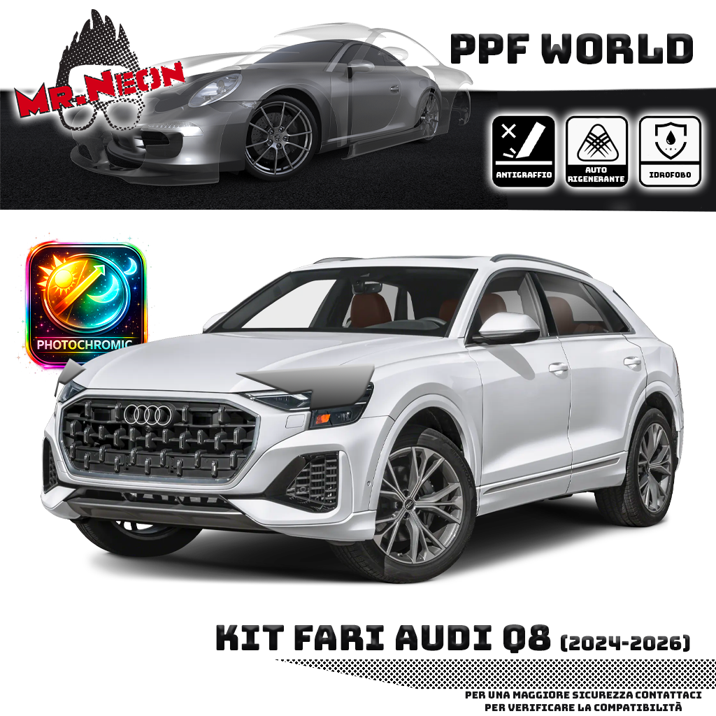 Kit Pellicola Protettiva Fari Audi Q8 2023-2026 – PPF Trasparente o Fotocromatico Pretagliato