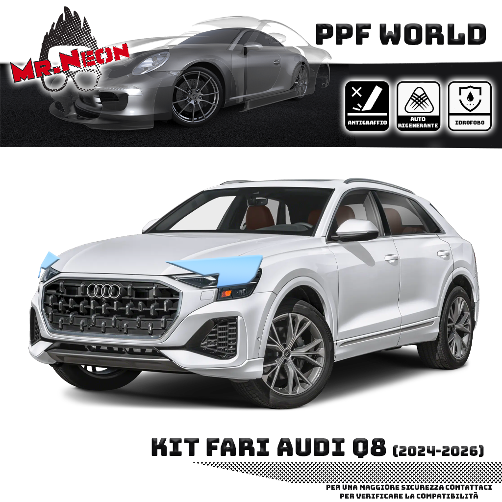 Kit Pellicola Protettiva Fari Audi Q8 2023-2026 – PPF Trasparente o Fotocromatico Pretagliato