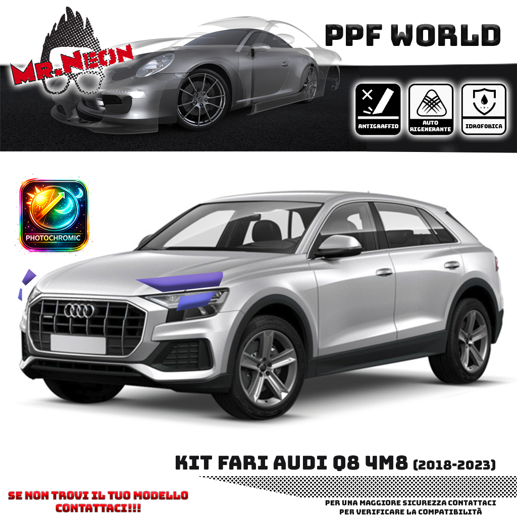 Kit Pellicola Protettiva Fari Audi Q8 2018-2023 – PPF Trasparente o Fotocromatico Pretagliato