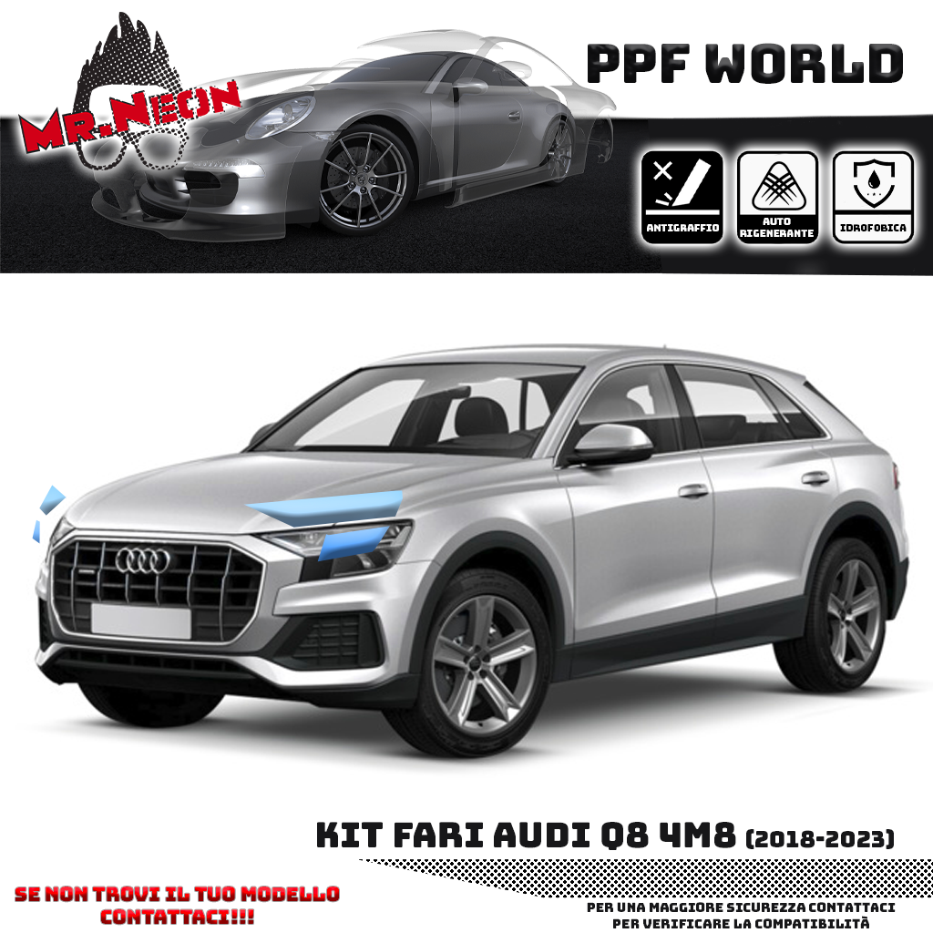 Kit Pellicola Protettiva Fari Audi Q8 2018-2023 – PPF Trasparente o Fotocromatico Pretagliato