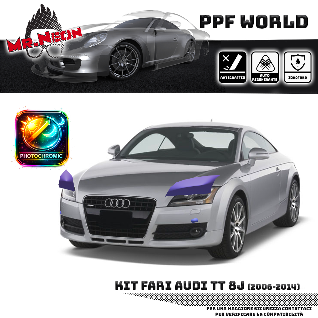 Kit Pellicola Protettiva Fari Audi TT 8J 2006-2014 – PPF Trasparente o Fotocromatico Pretagliato