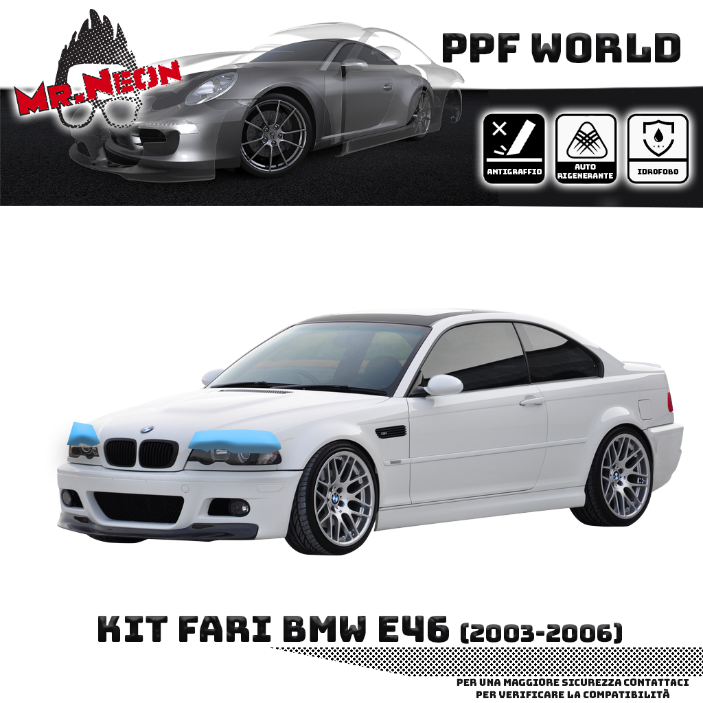 Kit PPF Fari Anteriori compatibile con BMW E46 (2003–2006) – Pellicola Protettiva Pretagliata