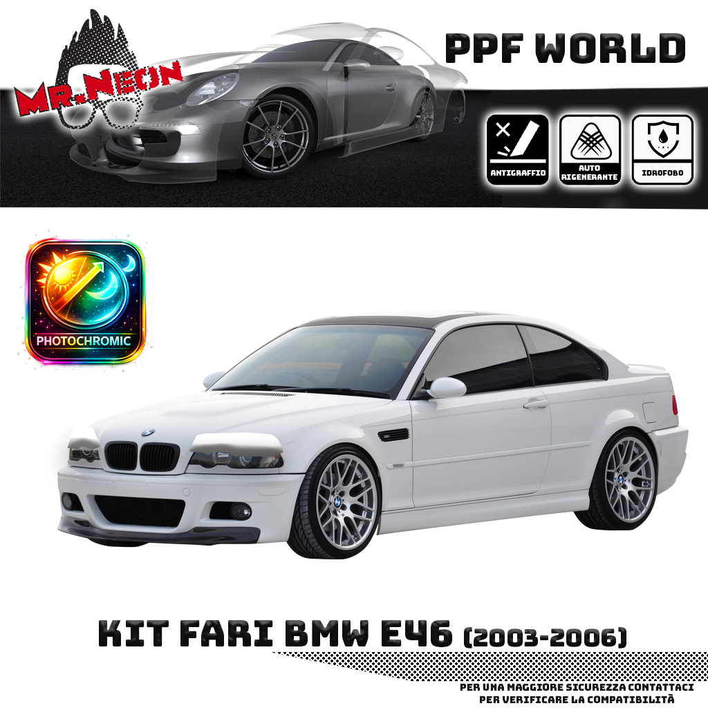 Kit PPF Fari Anteriori compatibile con BMW E46 (2003–2006) – Pellicola Protettiva Pretagliata