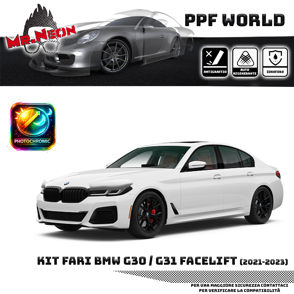 Pellicola Protettiva Fari BMW Serie 5 G30 G31 2020-2023 – Kit PPF Pretagliato Trasparente o Fotocromatico
