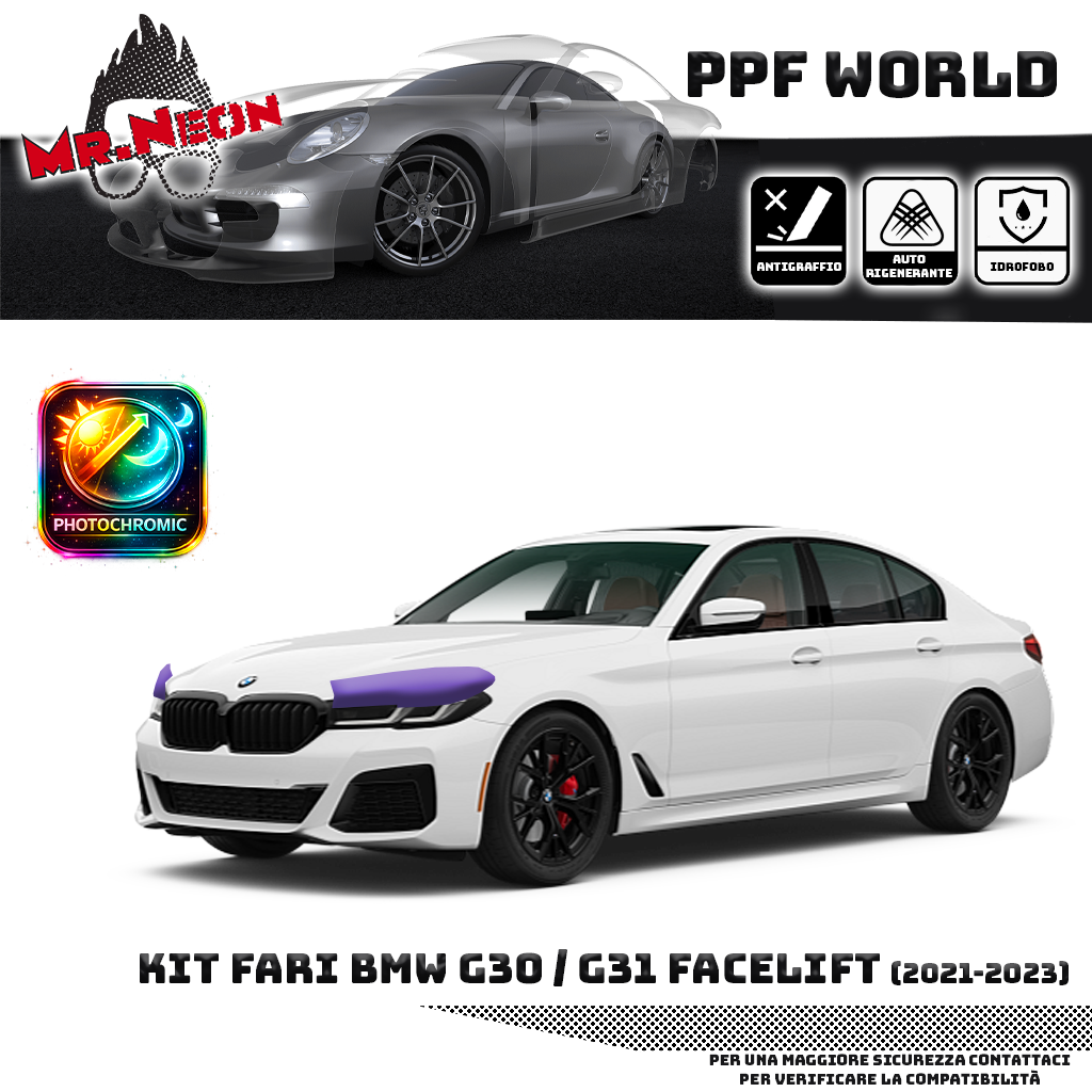 Pellicola Protettiva Fari BMW Serie 5 G30 G31 2020-2023 – Kit PPF Pretagliato Trasparente o Fotocromatico