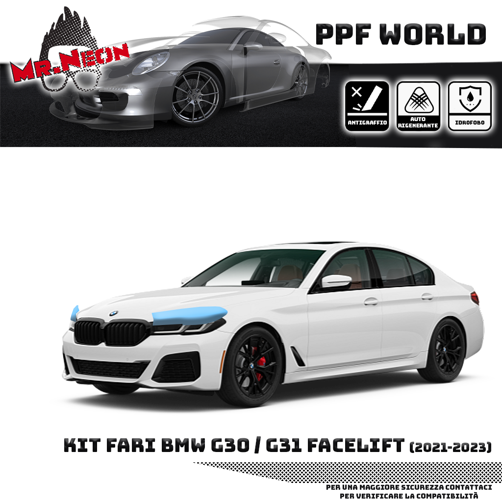 Pellicola Protettiva Fari BMW Serie 5 G30 G31 2020-2023 – Kit PPF Pretagliato Trasparente o Fotocromatico