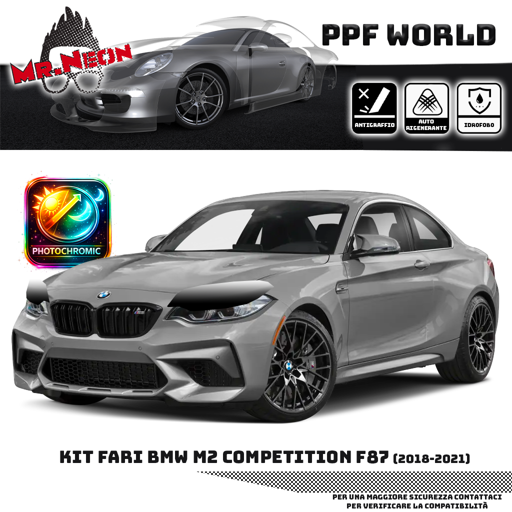 Kit Pellicola Protettiva Fari BMW M2 Competition F87 2018-2021 – PPF Trasparente o Fotocromatico Pretagliato