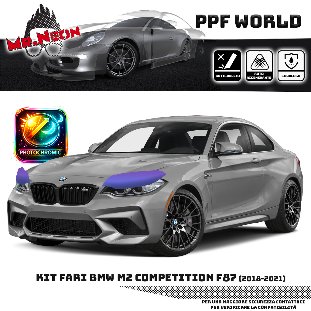 Kit Pellicola Protettiva Fari BMW M2 Competition F87 2018-2021 – PPF Trasparente o Fotocromatico Pretagliato