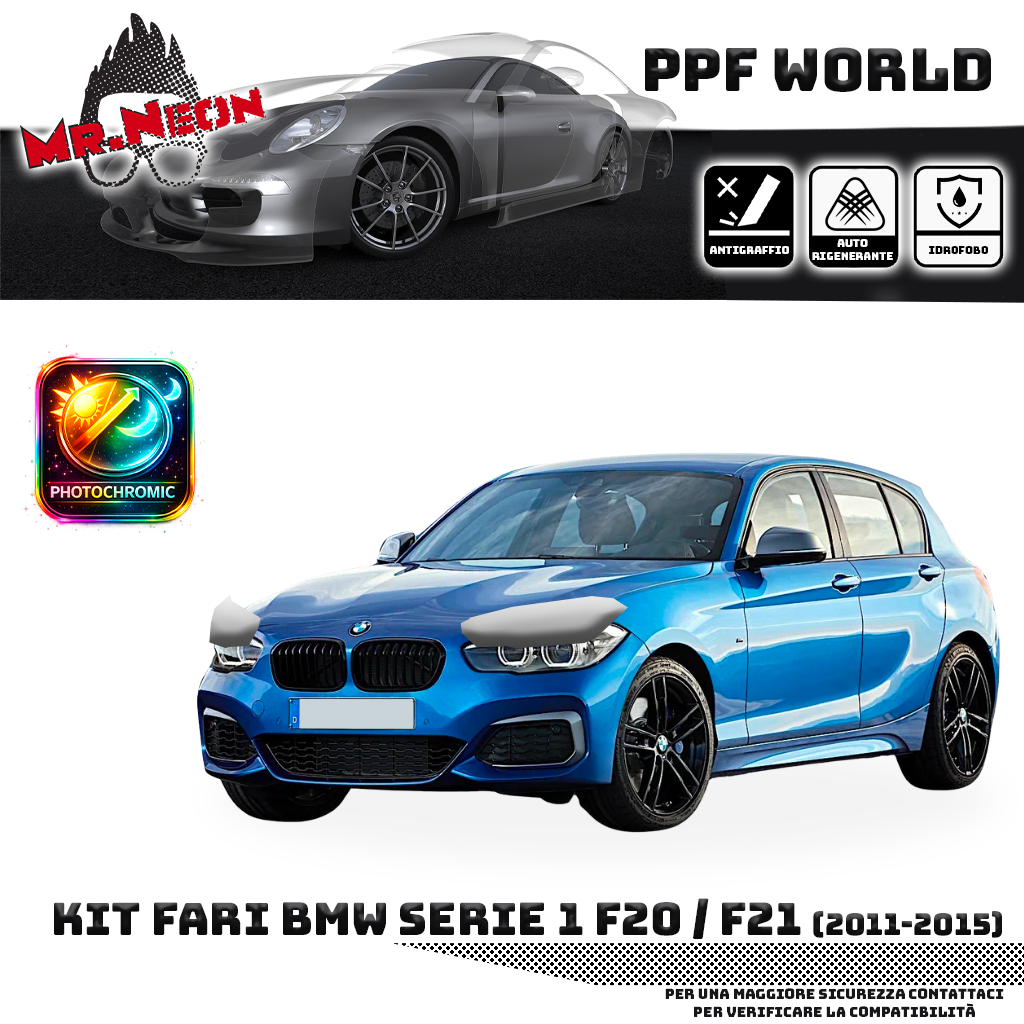 Kit Pellicola Protettiva Fari BMW Serie 1 F20 F21 2011-2015 – PPF Trasparente o Fotocromatico Pretagliato