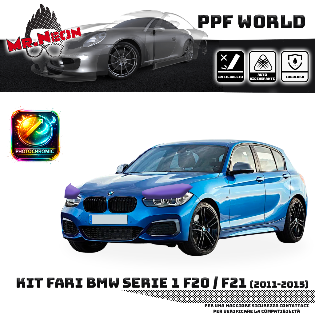 Kit Pellicola Protettiva Fari BMW Serie 1 F20 F21 2011-2015 – PPF Trasparente o Fotocromatico Pretagliato