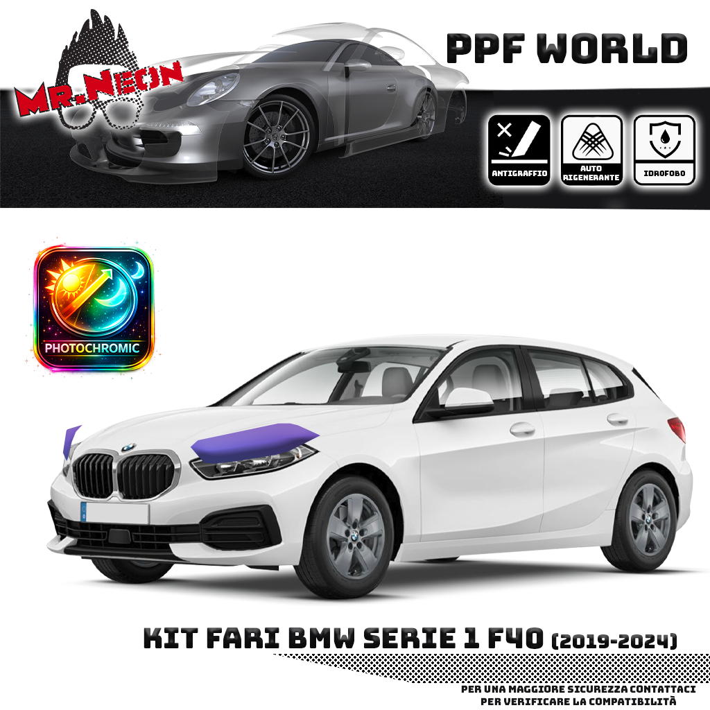 Kit Pellicola Protettiva Fari BMW Serie 1 F40 2019-2024 – PPF Trasparente o Fotocromatico Pretagliato