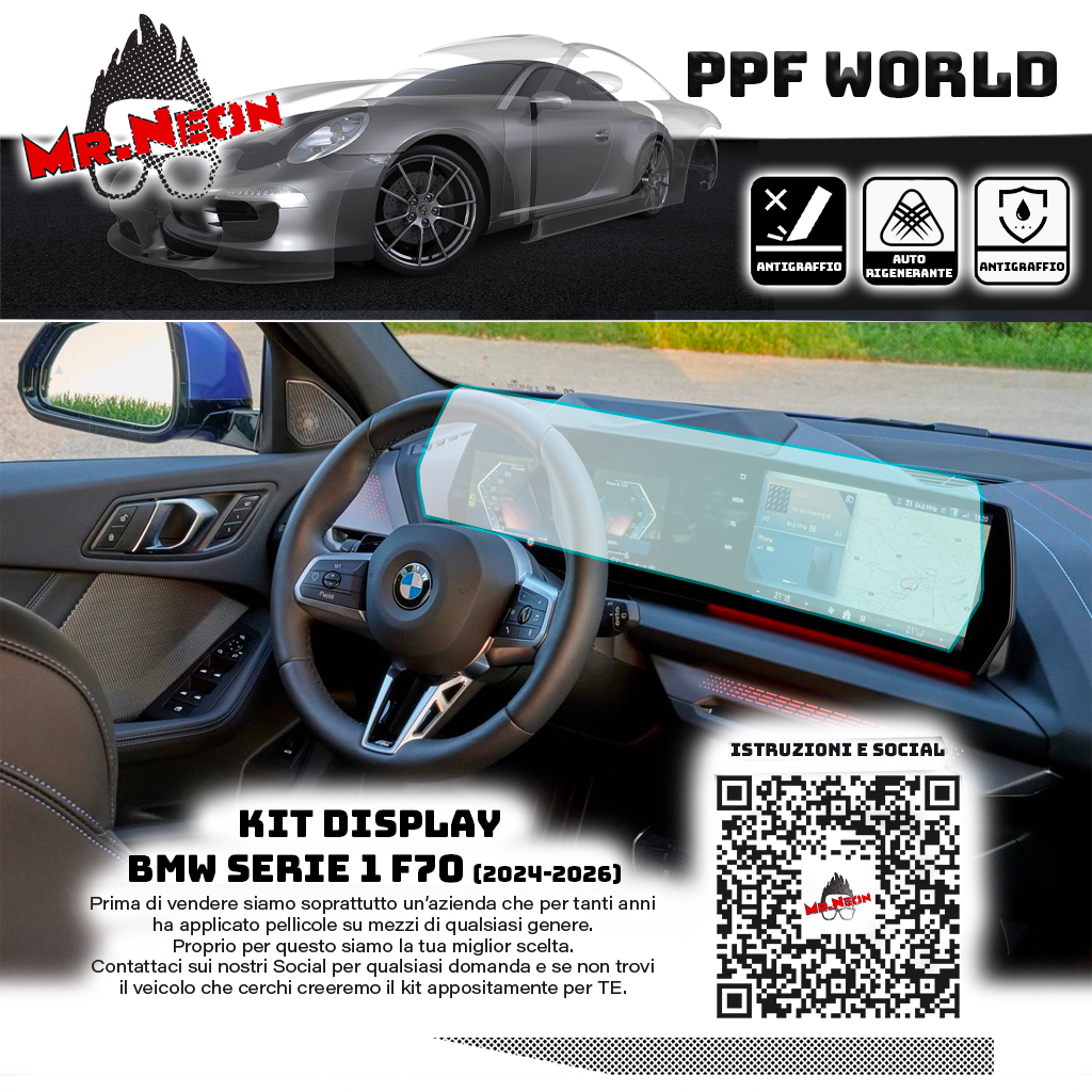 Kit Pellicola Protettiva Display BMW Serie 1 F70 2024-2026 – PPF Lucido o Opaco Pretagliato