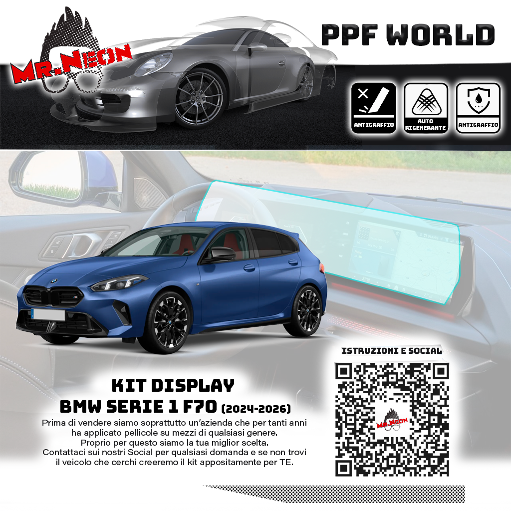 Kit Pellicola Protettiva Display BMW Serie 1 F70 2024-2026 – PPF Lucido o Opaco Pretagliato