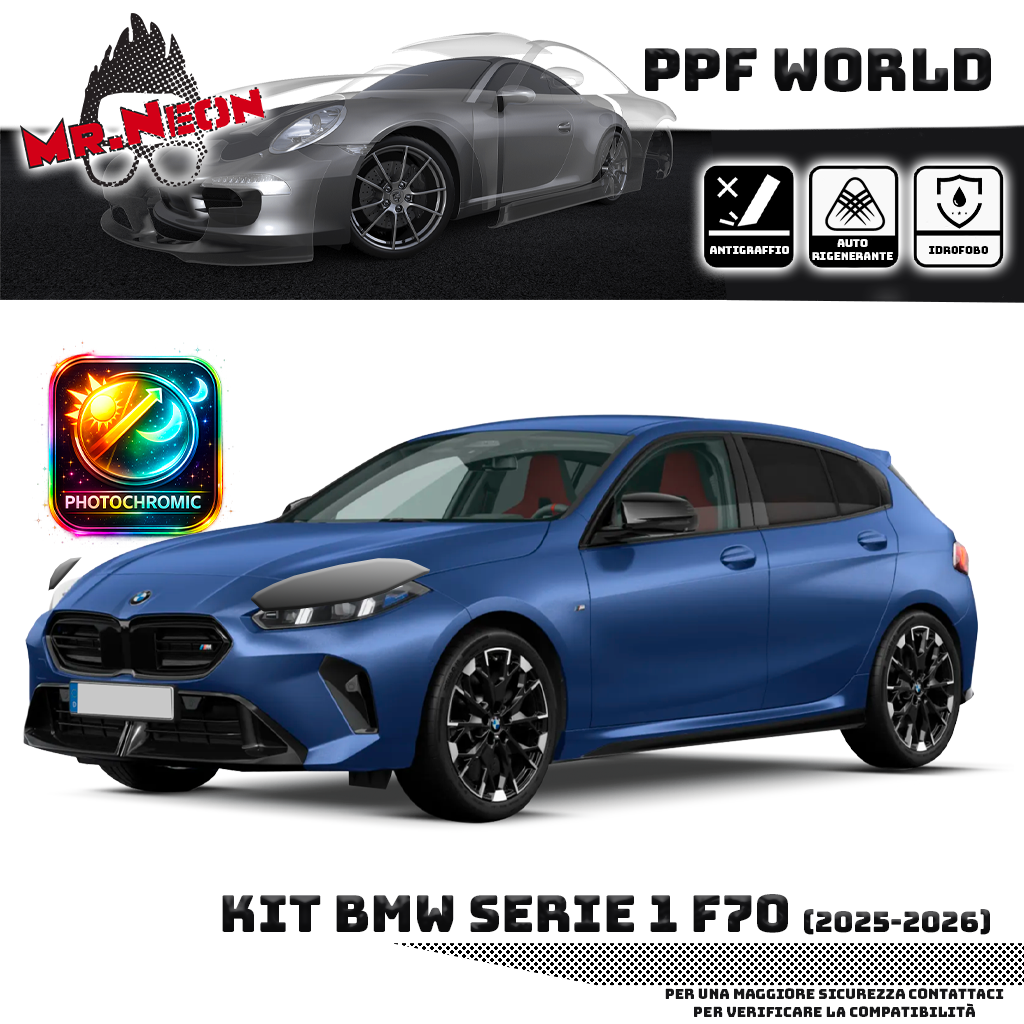 Kit Pellicola Protettiva Fari BMW Serie 1 F70 2024-2026 – PPF Trasparente o Fotocromatico Pretagliato