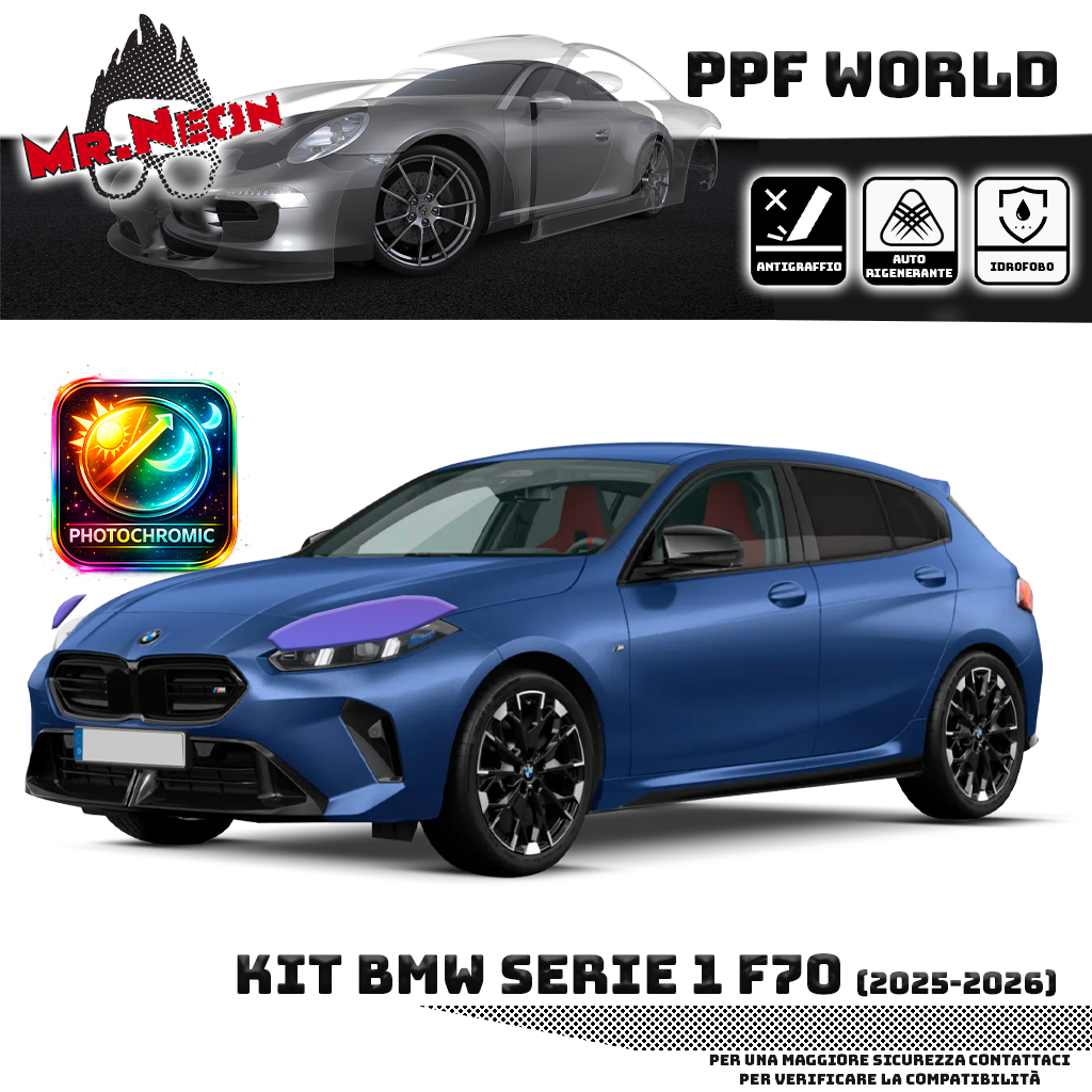 Kit Pellicola Protettiva Fari BMW Serie 1 F70 2024-2026 – PPF Trasparente o Fotocromatico Pretagliato