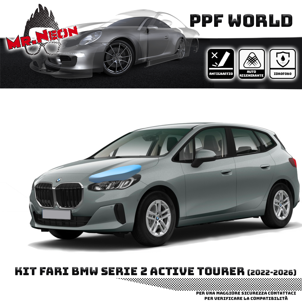 Kit Pellicola Protettiva Fari BMW Serie 2 Active Tourer U06 2022-2026 – PPF Trasparente o Fotocromatico Pretagliato