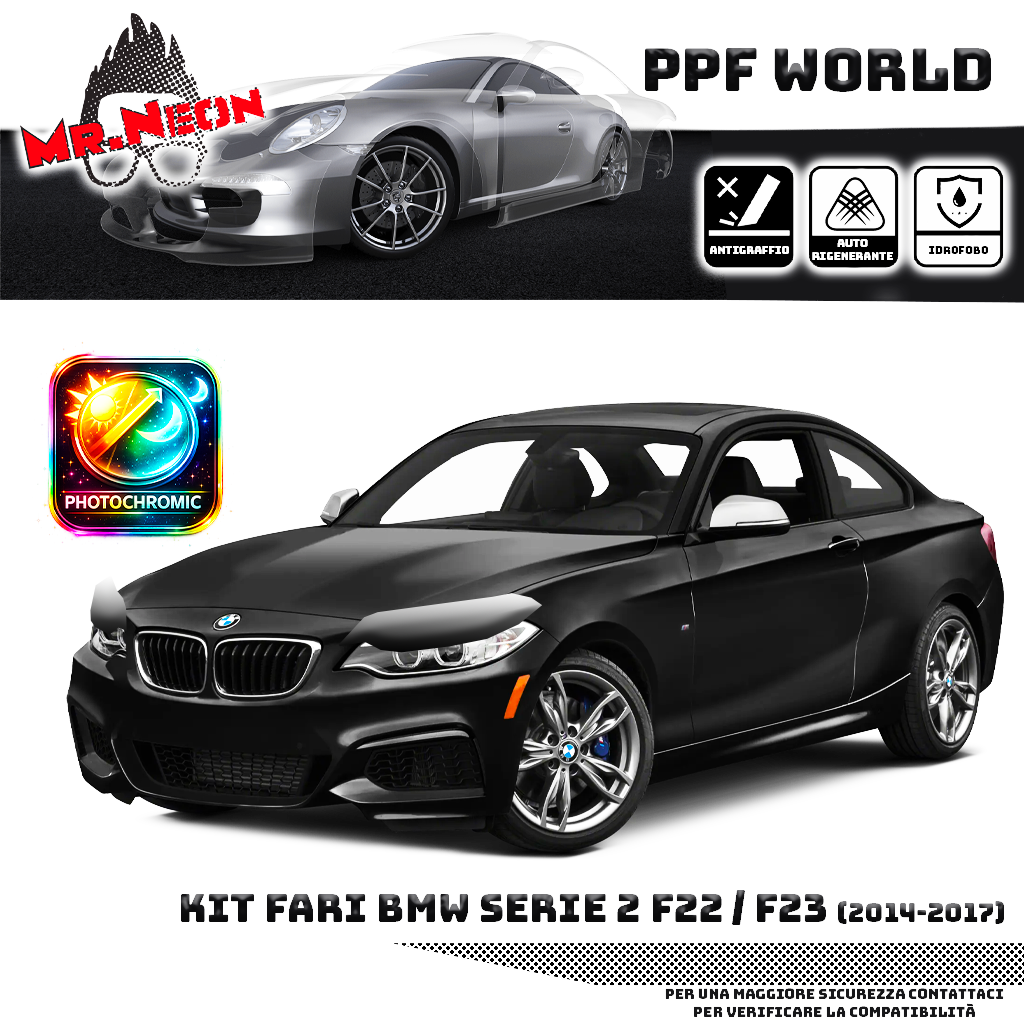 Kit Pellicola Protettiva Fari BMW Serie 2 F22 / F23 2014-2017 – PPF Trasparente o Fotocromatico Pretagliato