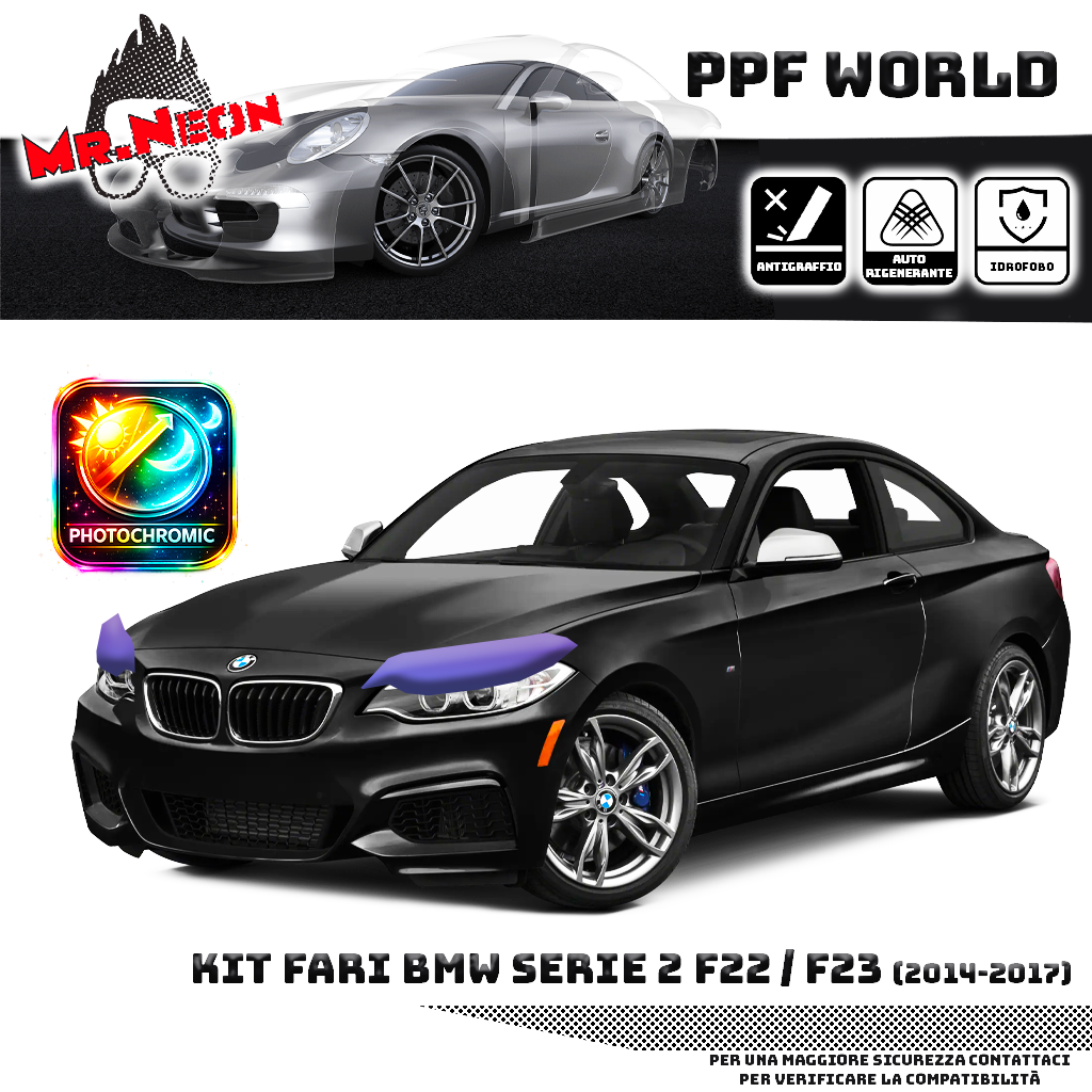Kit Pellicola Protettiva Fari BMW Serie 2 F22 / F23 2014-2017 – PPF Trasparente o Fotocromatico Pretagliato