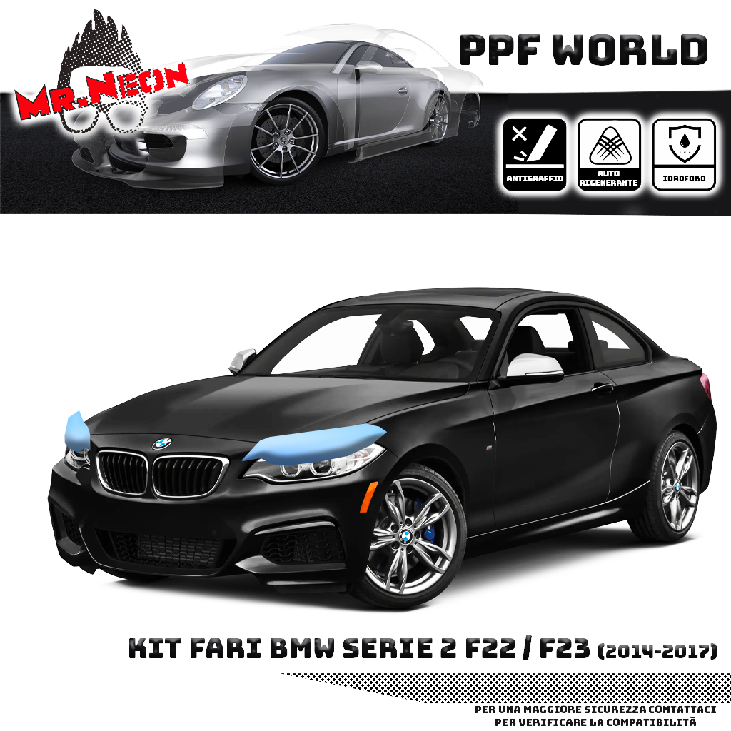 Kit Pellicola Protettiva Fari BMW Serie 2 F22 / F23 2014-2017 – PPF Trasparente o Fotocromatico Pretagliato