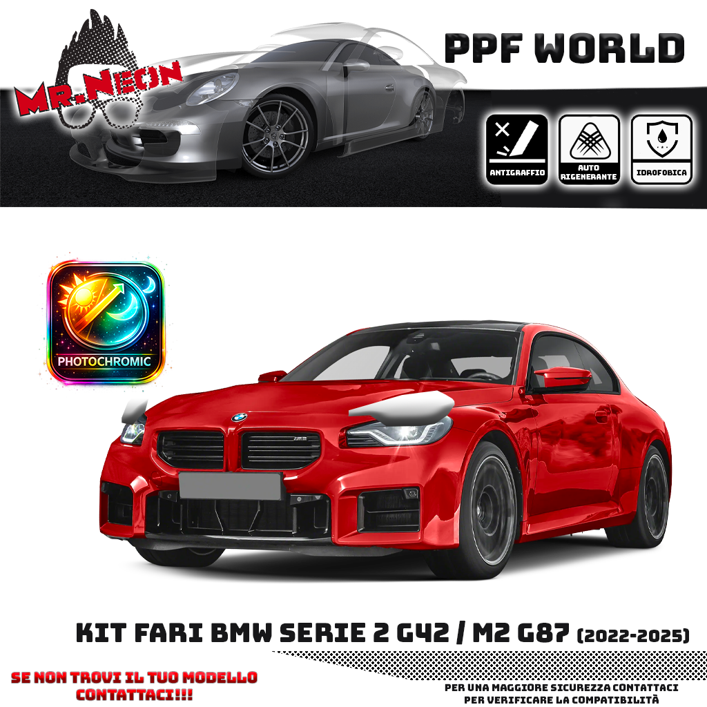 Kit Pellicola Protettiva Fari BMW Serie 2 G42 / BMW M2 G87 (2022–2025) – PPF Trasparente o Fotocromatico Pretagliato