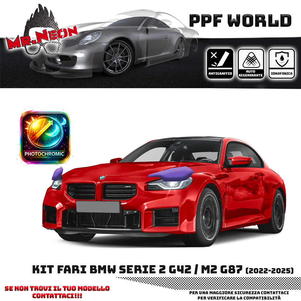 Kit Pellicola Protettiva Fari BMW Serie 2 G42 / BMW M2 G87 (2022–2025) – PPF Trasparente o Fotocromatico Pretagliato