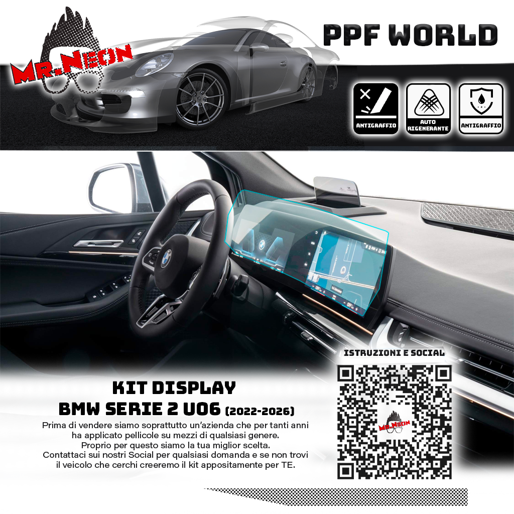 Kit Pellicola Protettiva Display BMW Serie 2 Active Tourer U06 2022-2026 – PPF Lucido o Opaco Pretagliato