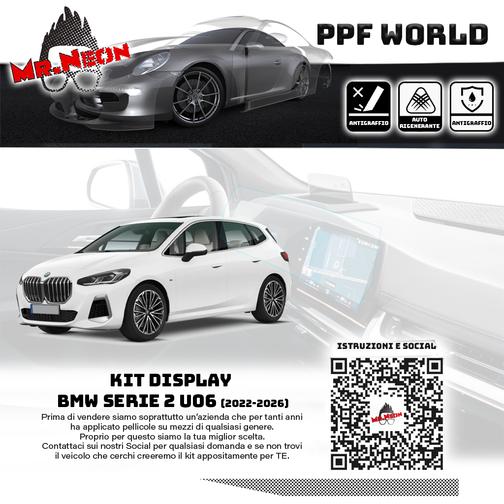 Kit Pellicola Protettiva Display BMW Serie 2 Active Tourer U06 2022-2026 – PPF Lucido o Opaco Pretagliato