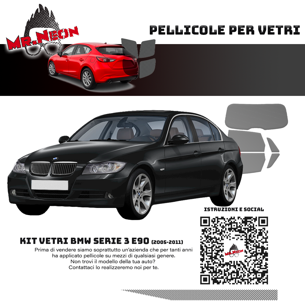 Kit Oscuramento Vetri Posteriori BMW Serie 3 E90 Sedan 2005-2011 - TPU Pretagliato