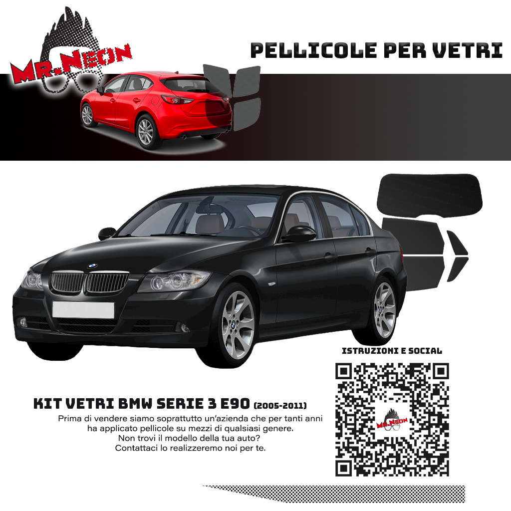 Kit Oscuramento Vetri Posteriori BMW Serie 3 E90 Sedan 2005-2011 - TPU Pretagliato