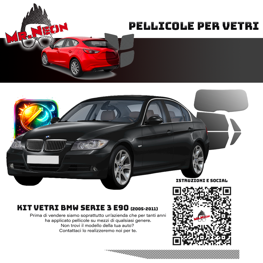 Kit Oscuramento Vetri Posteriori BMW Serie 3 E90 Sedan 2005-2011 - TPU Pretagliato