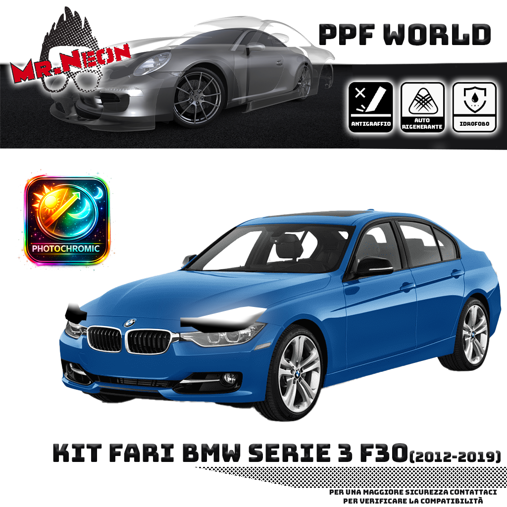 Kit Pellicola Protettiva Fari BMW Serie 3 F30 / F31 (2012–2019) – PPF Trasparente o Fotocromatico Pretagliato