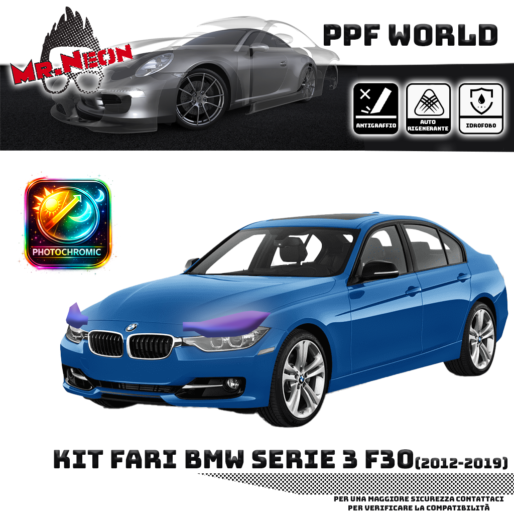 Kit Pellicola Protettiva Fari BMW Serie 3 F30 / F31 (2012–2019) – PPF Trasparente o Fotocromatico Pretagliato