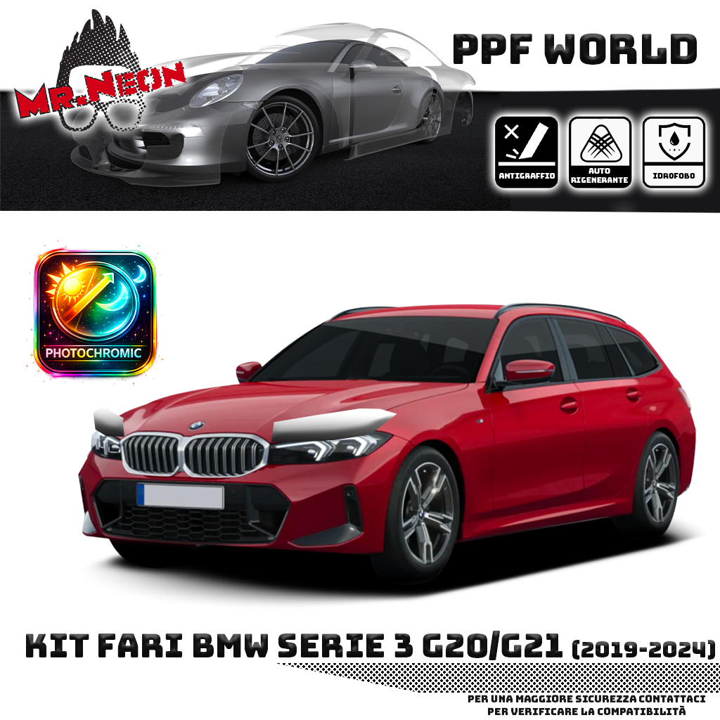 doppio Kit Pellicola Protettiva Fari BMW Serie 3 Touring G21 (2019–2024) ppf fotoromatico