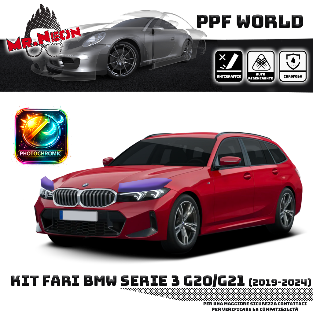 doppio Kit Pellicola Protettiva Fari BMW Serie 3 Touring G21 (2019–2024) ppf fotoromatico