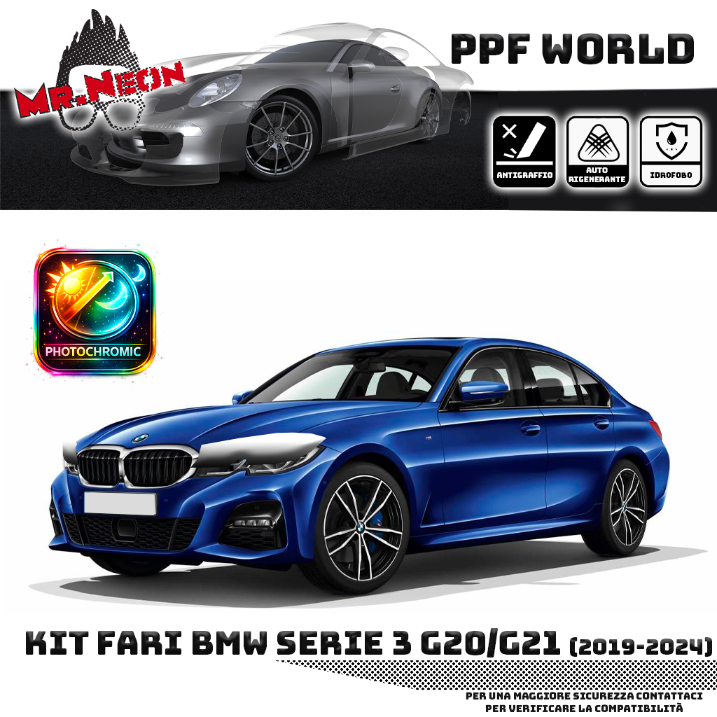 Kit Pellicola Protettiva Fari BMW Serie 3 G20 / G21 (2019–2024) – PPF Trasparente o Fotocromatico Pretagliato