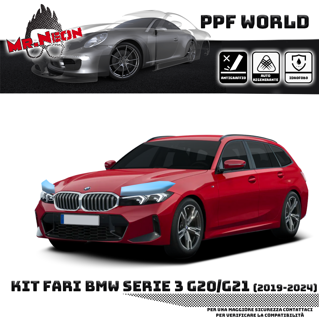 doppio Kit Pellicola Protettiva Fari BMW Serie 3 Touring G21 (2019–2024) ppf fotoromatico